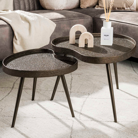 Couchtisch-Set CONTORNO BRONZO Nierenförmige Tablett-Satztische in Liquid-Metal