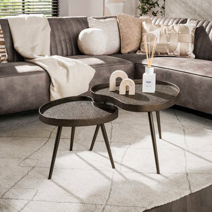Couchtisch-Set CONTORNO BRONZO Nierenförmige Tablett-Satztische in Liquid-Metal