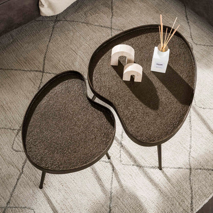 Couchtisch-Set CONTORNO BRONZO Nierenförmige Tablett-Satztische in Liquid-Metal