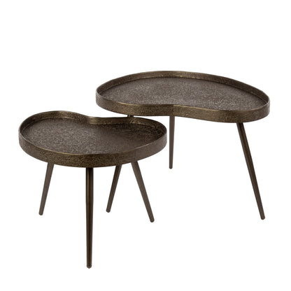 Couchtisch-Set CONTORNO BRONZO Nierenförmige Tablett-Satztische in Liquid-Metal