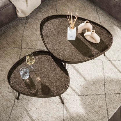Couchtisch-Set CONTORNO TRIANGOLO Dreieckige Tablett-Satztische in Liquid-Metal
