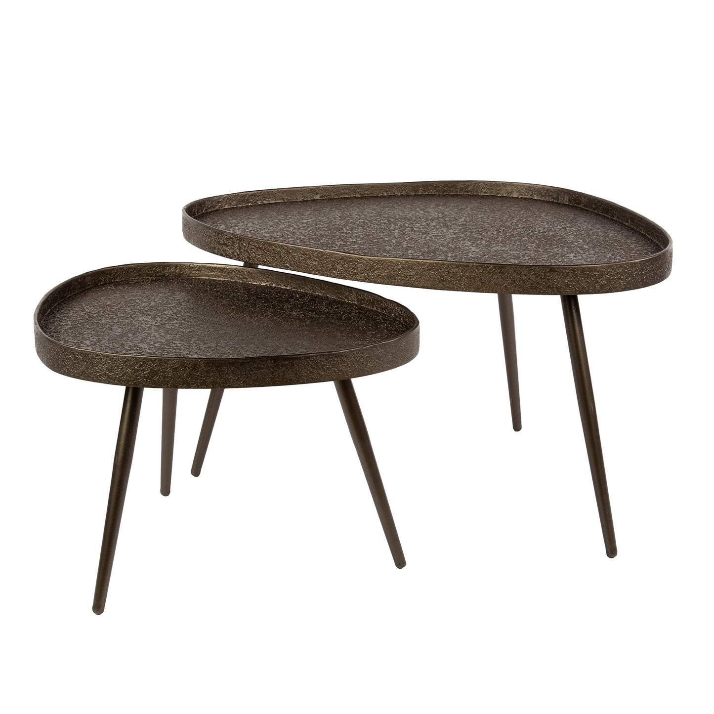 Couchtisch-Set CONTORNO TRIANGOLO Dreieckige Tablett-Satztische in Liquid-Metal