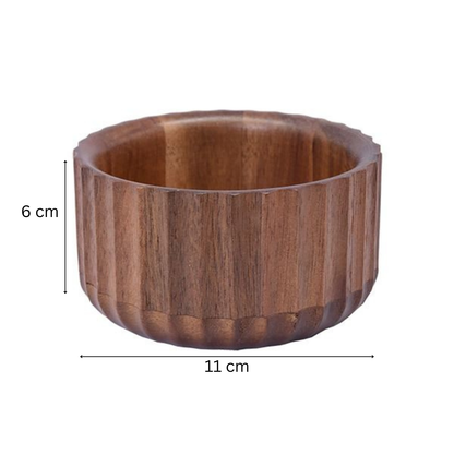 Mini Massivholz-Dip-Schale mit 3D-Rillenprofil Akazie Holz Ø 11 cm