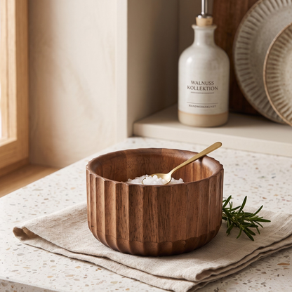 Mini Massivholz-Dip-Schale mit 3D-Rillenprofil Akazie Holz Ø 11 cm