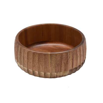 Kleine Massivholz-Schale mit 3D-Rillenprofil Akazie Holz, Ø 15 cm