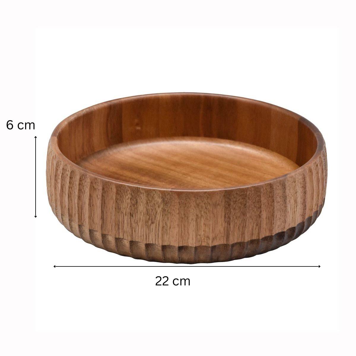 Massivholz-Salatschüssel mit 3D-Rillenprofil Holz 22 cm