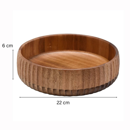 Massivholz-Salatschüssel mit 3D-Rillenprofil Holz 22 cm