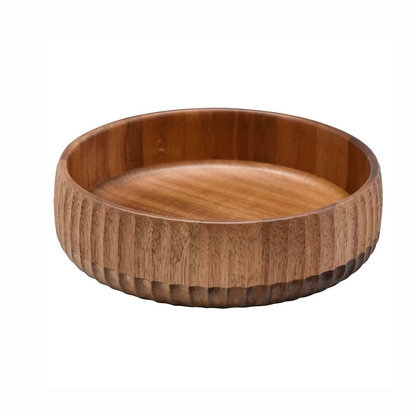 Massivholz-Salatschüssel mit 3D-Rillenprofil Holz 22 cm