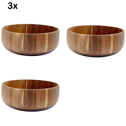Servierschüssel Tiefe Massivholz-Salatschüssel in Block-Optik Akazie Holz Ø 22 cm