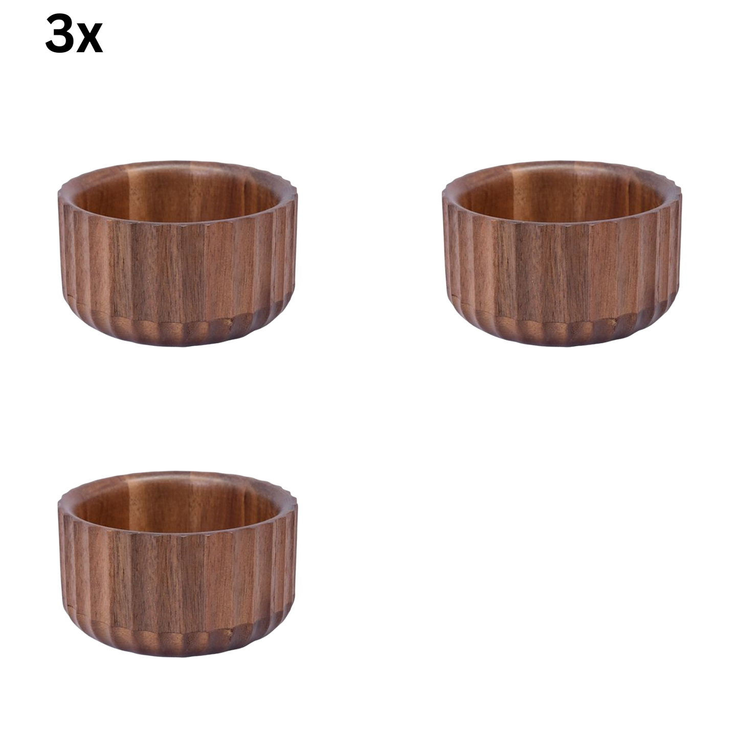 Mini Massivholz-Dip-Schale mit 3D-Rillenprofil Akazie Holz Ø 11 cm