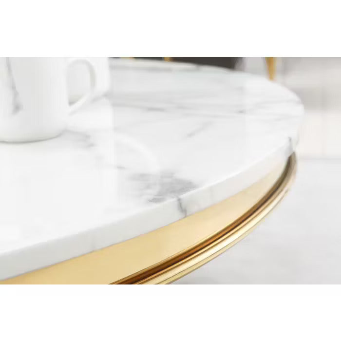 Wohnzimmertisch edler Esstisch echtes Marmor 130cm goldenes Edelstahlgestell