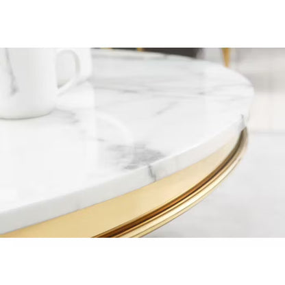 Wohnzimmertisch edler Esstisch echtes Marmor 130cm goldenes Edelstahlgestell