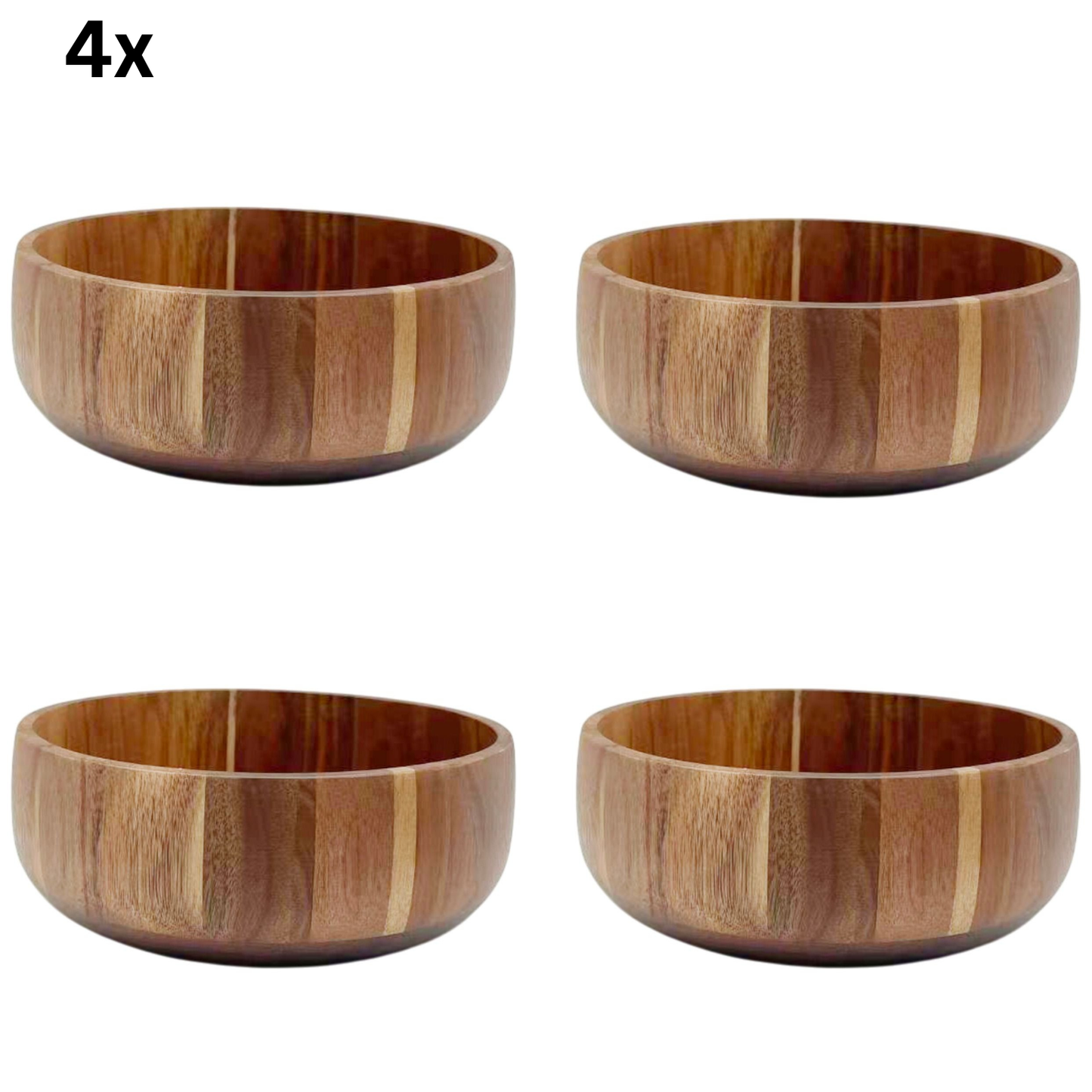 Servierschüssel Tiefe Massivholz-Salatschüssel in Block-Optik Akazie Holz Ø 22 cm