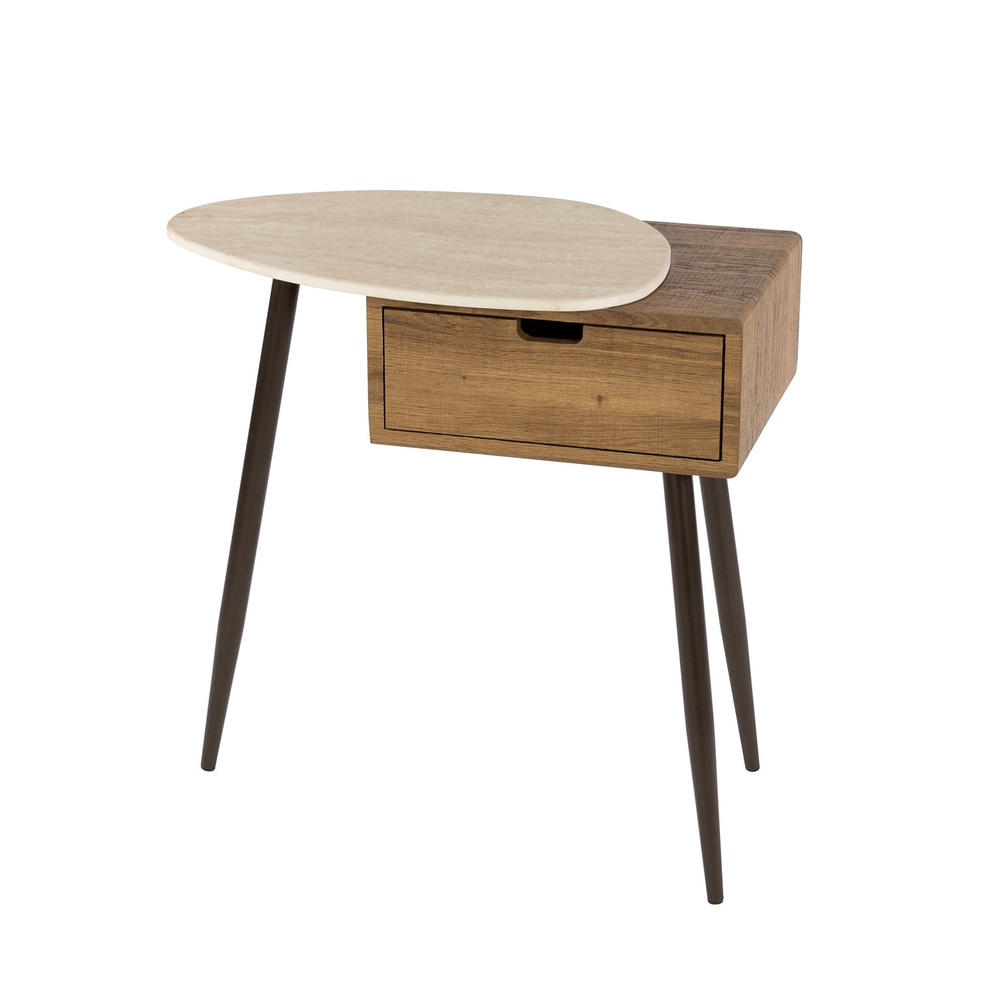 Nachttisch TRAVINO TRAVERTIN Asymmetrische Konsole mit Keramikplatte & Eichenoptik 60 cm