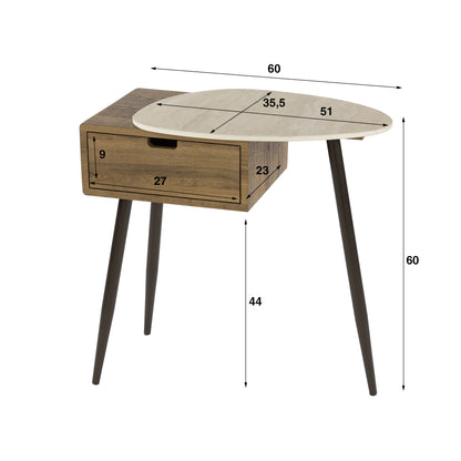 Nachttisch TRAVINO TRAVERTIN Asymmetrische Konsole mit Keramikplatte & Eichenoptik 60 cm