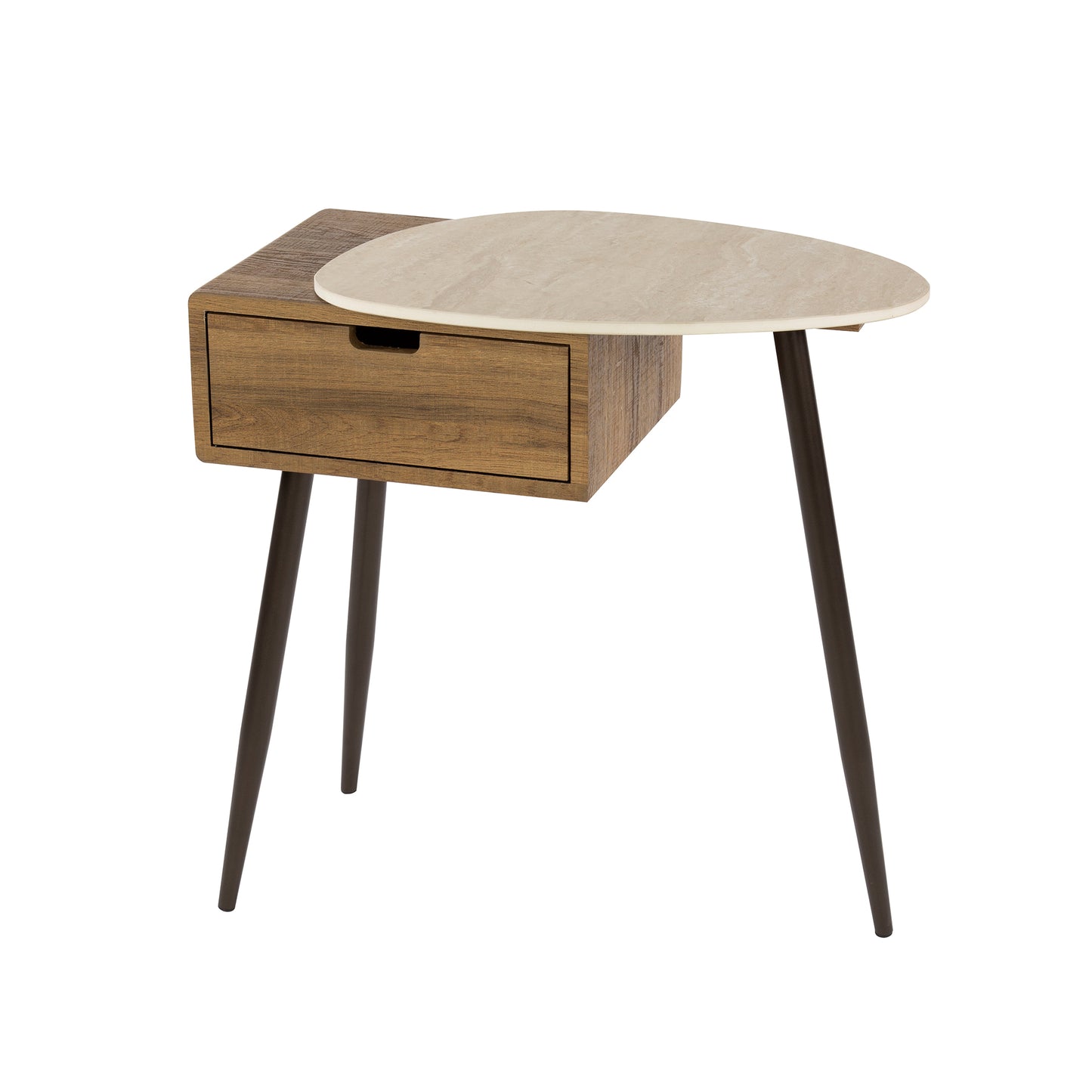 Nachttisch TRAVINO TRAVERTIN Asymmetrische Konsole mit Keramikplatte & Eichenoptik 60 cm