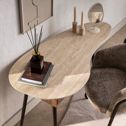 Schminktisch TRAVINO TRAVERTIN Organische Konsole mit Keramikplatte & Eichenoptik 127 cm