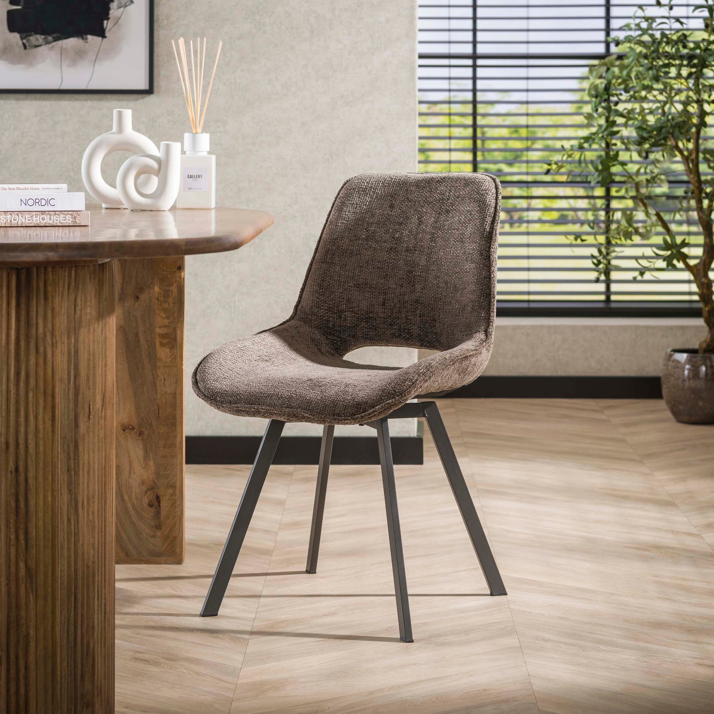 Esszimmerstuhl SWIVEL CHENILLE 360° Drehstuhl ohne Armlehnen im 4er-Set Taupe