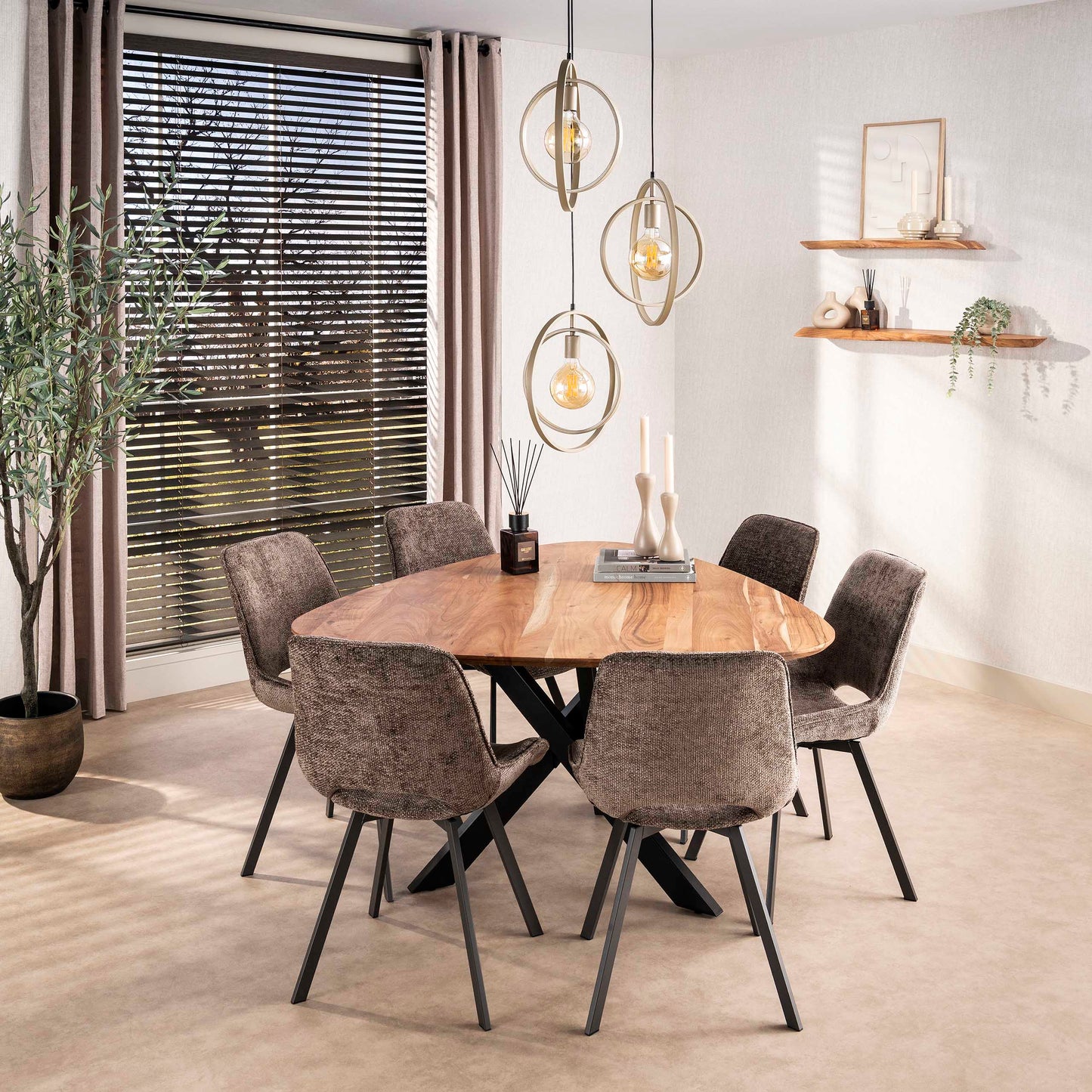 Esszimmerstuhl SWIVEL CHENILLE 360° Drehstuhl ohne Armlehnen im 4er-Set Taupe