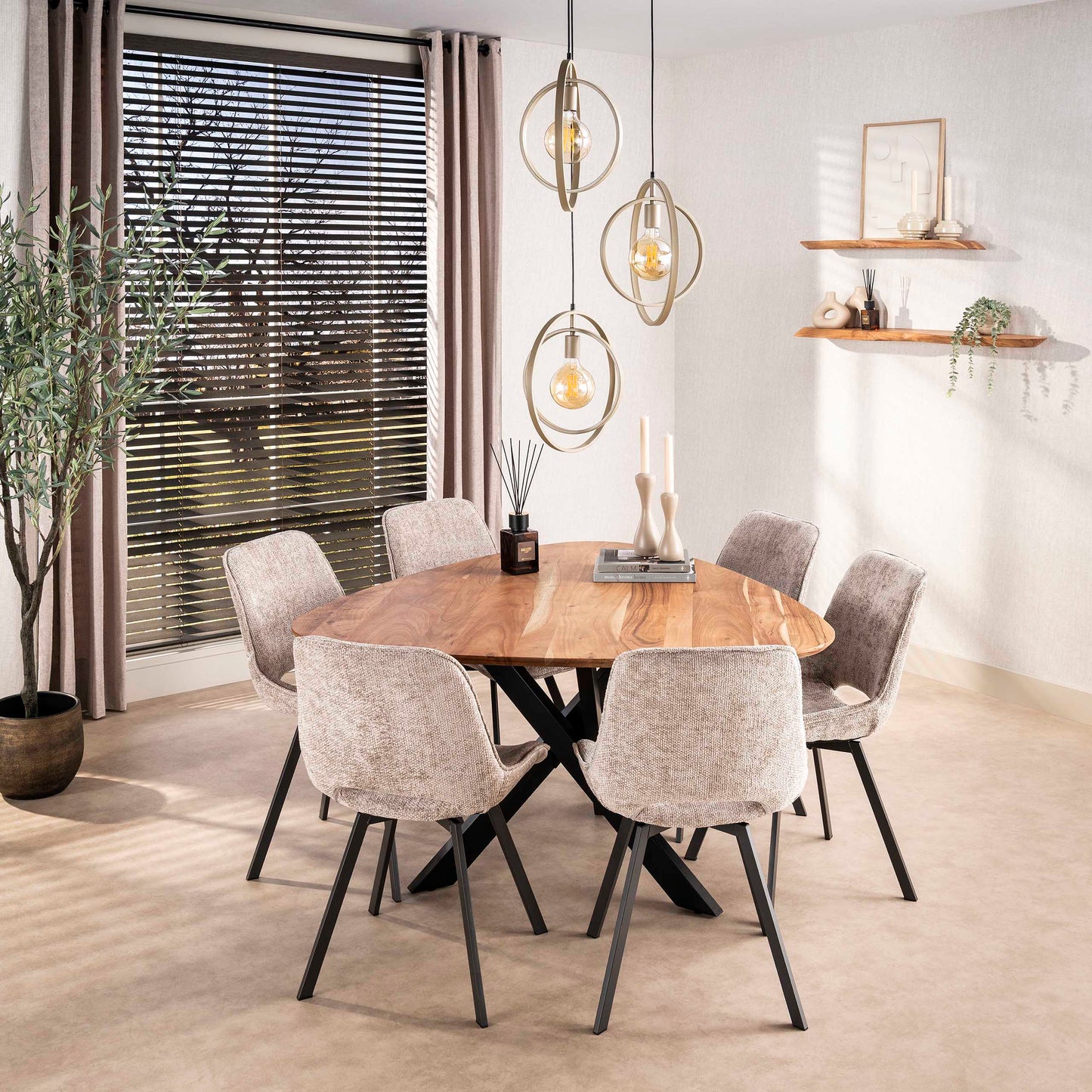 Esszimmerstuhl SWIVEL CHENILLE 360° Drehstuhl ohne Armlehnen im 4er-Set Beige