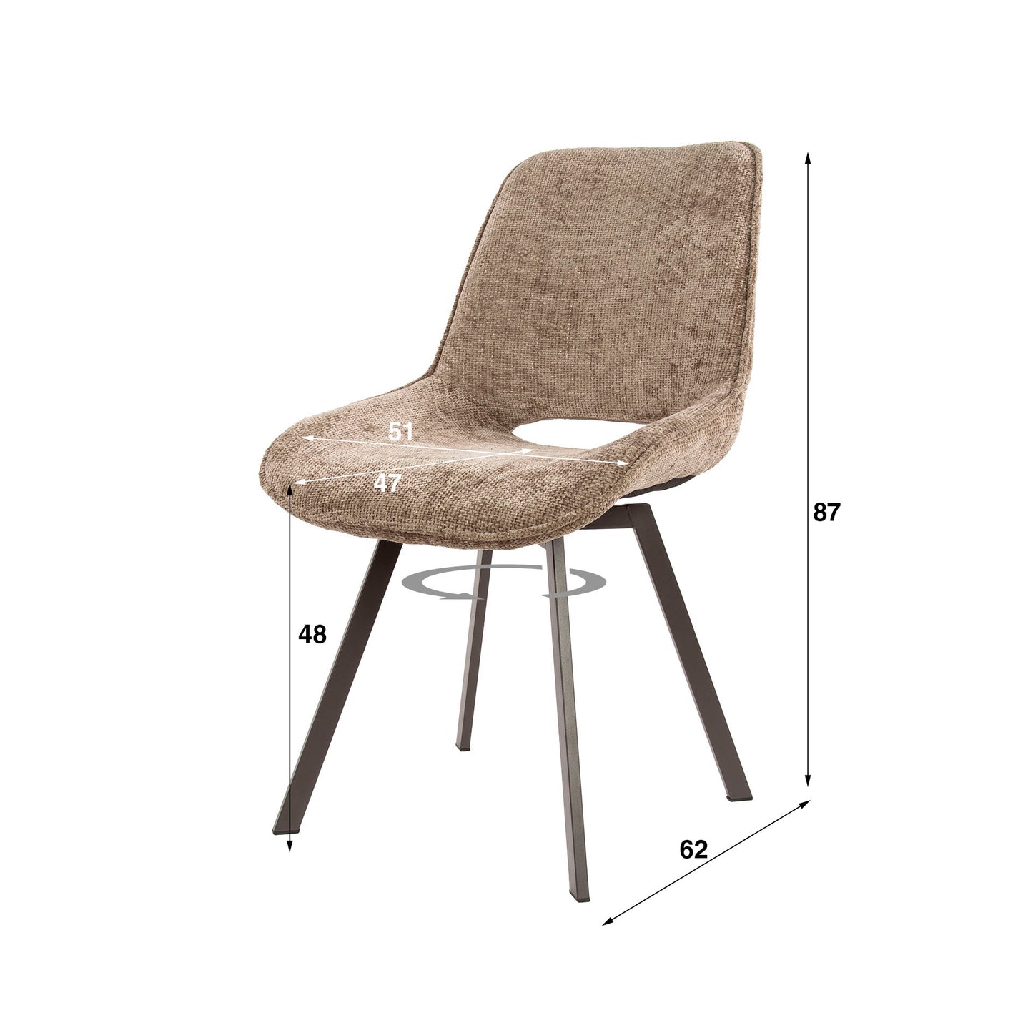 Esszimmerstuhl SWIVEL CHENILLE 360° Drehstuhl ohne Armlehnen im 4er-Set Champagne