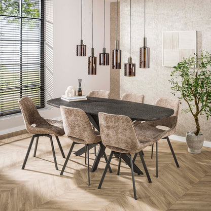 Esszimmerstuhl SWIVEL CHENILLE 360° Drehstuhl ohne Armlehnen im 4er-Set Champagne