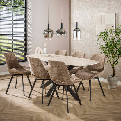 Esszimmerstuhl SWIVEL CHENILLE 360° Drehstuhl ohne Armlehnen im 4er-Set Champagne