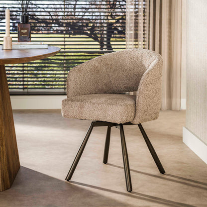 Esszimmerstuhl SALON CROSS GIRO 360° drehbarer Sessel mit Taschenfederkern & Cut-Out Bouclé Sand-Braun