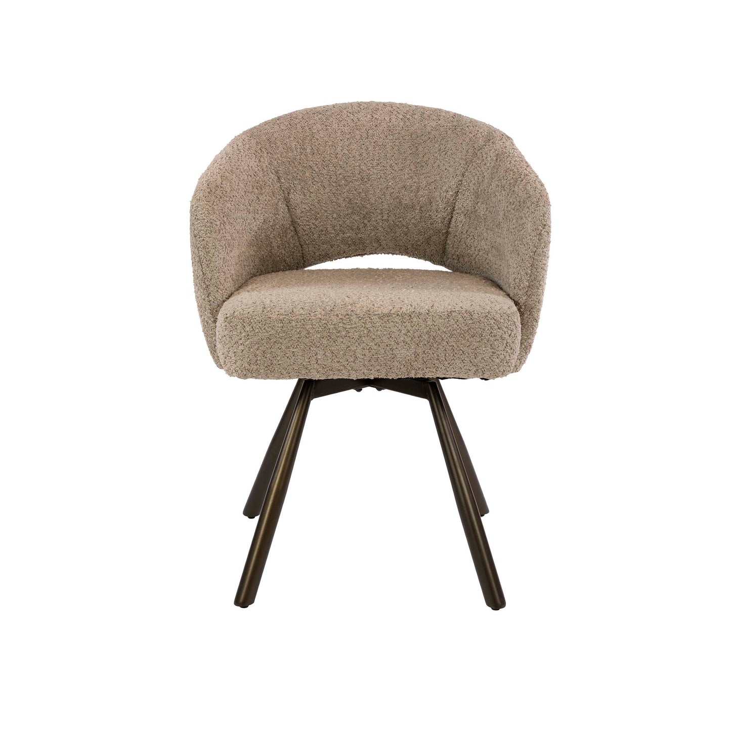 Esszimmerstuhl SALON CROSS GIRO 360° drehbarer Sessel mit Taschenfederkern & Cut-Out Bouclé Sand-Braun