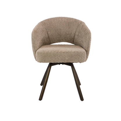 Esszimmerstuhl SALON CROSS GIRO 360° drehbarer Sessel mit Taschenfederkern & Cut-Out Bouclé Sand-Braun