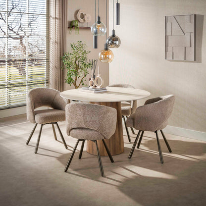 Esszimmerstuhl SALON CROSS GIRO 360° drehbarer Sessel mit Taschenfederkern & Cut-Out Bouclé Sand-Braun
