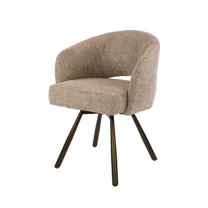 Esszimmerstuhl SALON CROSS GIRO 360° drehbarer Sessel mit Taschenfederkern & Cut-Out Bouclé Sand-Braun