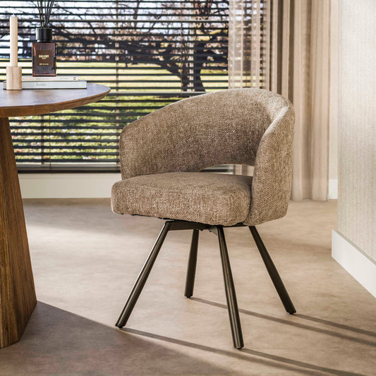 Esszimmerstuhl SALON CROSS GIRO 360° drehbarer Sessel mit Taschenfederkern & Cut-Out Cargo Sand-Braun
