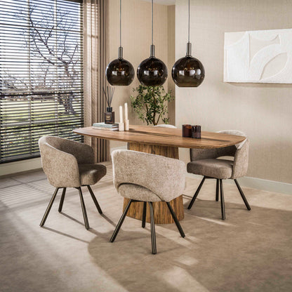 Esszimmerstuhl SALON CROSS GIRO 360° drehbarer Sessel mit Taschenfederkern & Cut-Out Cargo Sand-Braun