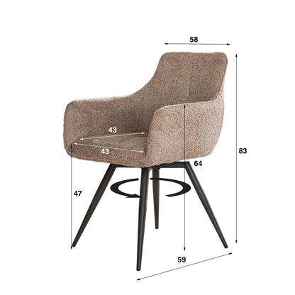 Esszimmerstuhl GIRO BOUCLE 360° drehbarer Armlehnstuhl mit Struktur-Bezug