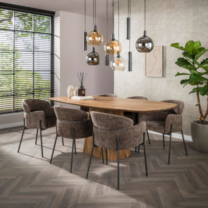 Armlehnstuhl CURVA Eleganter Polsterstuhl mit geschwungener Rückenlehne & Stahlgestell Taupe