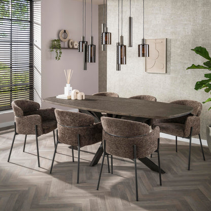 Armlehnstuhl CURVA Eleganter Polsterstuhl mit geschwungener Rückenlehne & Stahlgestell Taupe