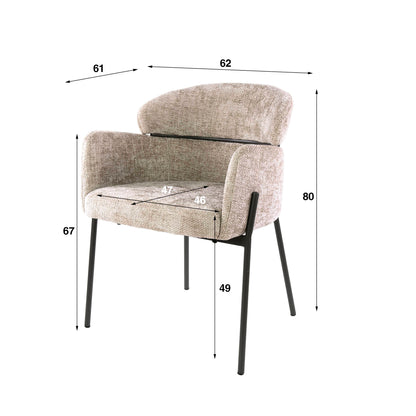 Armlehnstuhl CURVA Eleganter Polsterstuhl mit geschwungener Rückenlehne & Stahlgestell Beige