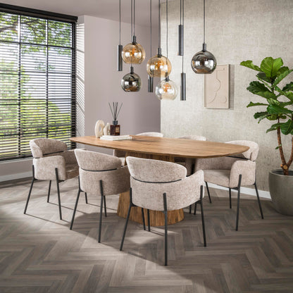 Armlehnstuhl CURVA Eleganter Polsterstuhl mit geschwungener Rückenlehne & Stahlgestell Beige