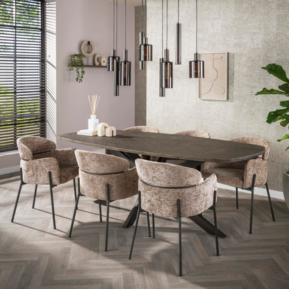 Armlehnstuhl CURVA Eleganter Polsterstuhl mit geschwungener Rückenlehne & Stahlgestell