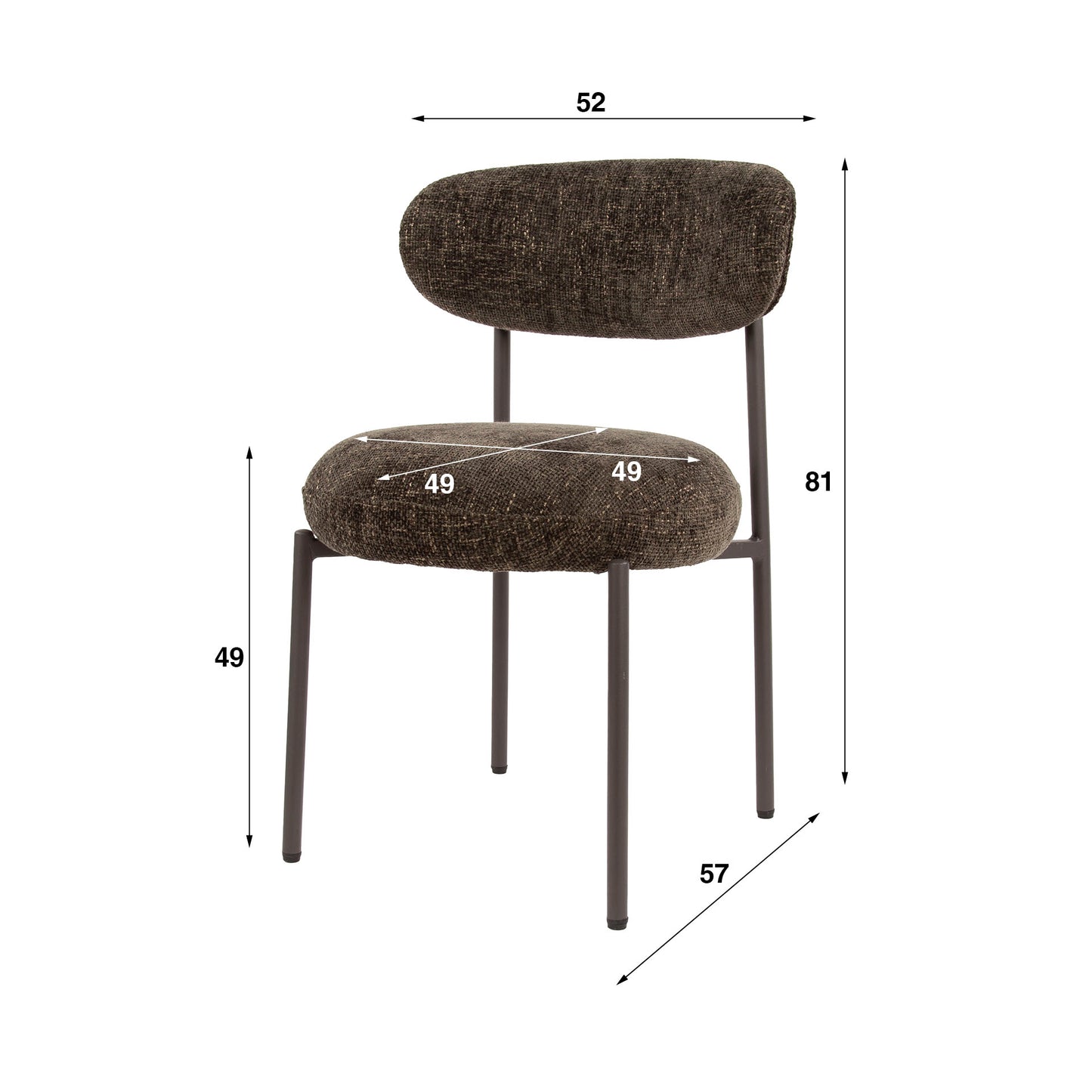 Esszimmerstuhl ROUND CARGO Gepolsterter Retro-Stuhl mit Taschenfederung Braun