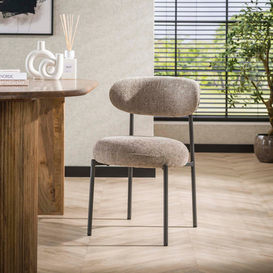 Esszimmerstuhl ROUND CARGO Gepolsterter Retro-Stuhl mit Taschenfederung Beige