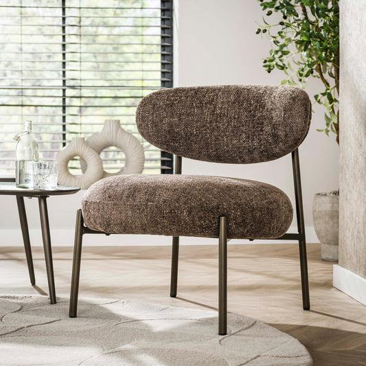 Sessel ROUND CARGO Gepolsterter Retro-Loungesessel mit Taschenfederung Braun