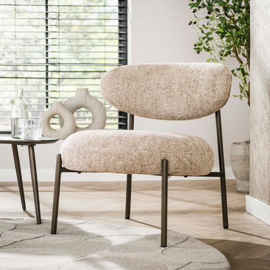 Sessel ROUND CARGO Gepolsterter Retro-Loungesessel mit Taschenfederung Beige
