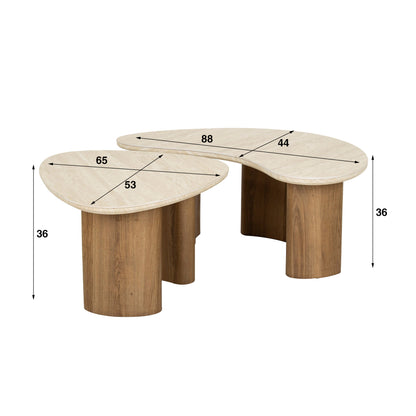 Couchtisch-Set ROMANO FLUIDO Organische Puzzle-Satztische in Travertin-Optik