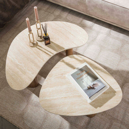 Couchtisch-Set ROMANO FLUIDO Organische Puzzle-Satztische in Travertin-Optik