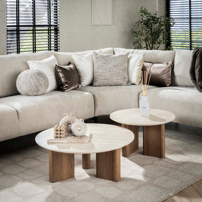 Couchtisch-Set ROMANO SCULTURA 2-teilige runde Satztische mit skulpturalen Panel-Beinen