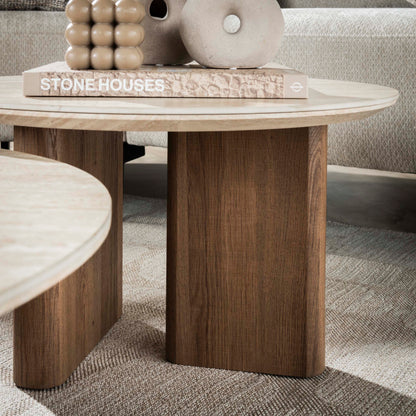 Couchtisch-Set ROMANO SCULTURA 2-teilige runde Satztische mit skulpturalen Panel-Beinen
