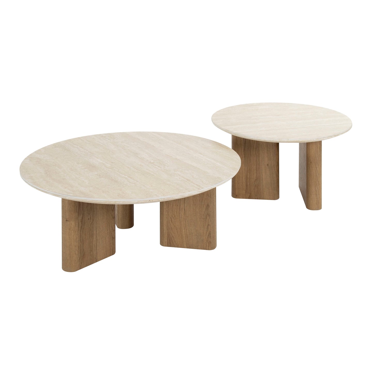 Couchtisch-Set ROMANO SCULTURA 2-teilige runde Satztische mit skulpturalen Panel-Beinen