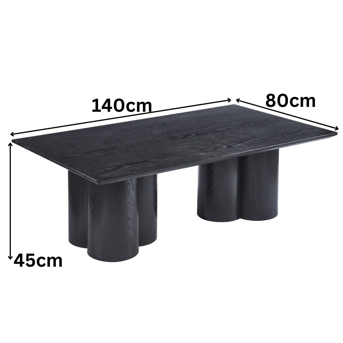 Couchtisch Enna in schwarzer MDF Holz Optik 140x80cm Säulenstil